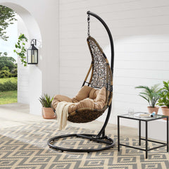 Abate Black/Mocha Wicker Rattan Outdoor Patio Swing Chair - Ornate Home