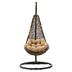 Abate Black/Mocha Wicker Rattan Outdoor Patio Swing Chair - Ornate Home