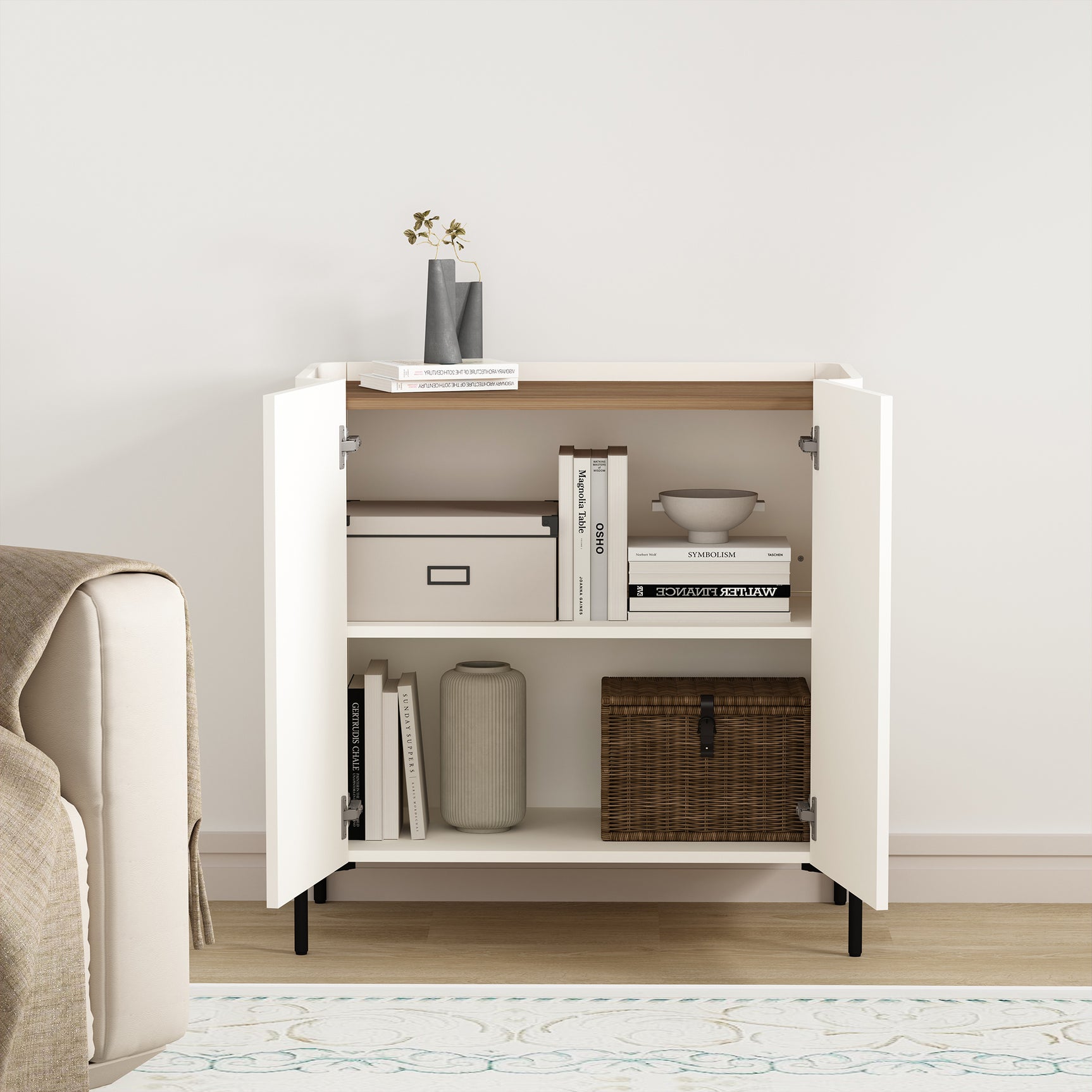 Abbey Accent Cabinet in Maple and Off White - Ornate Home