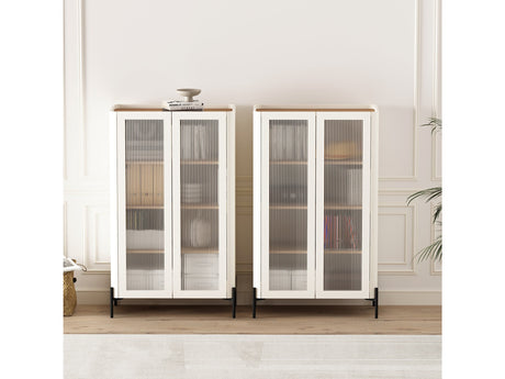 Abbey Décor Glass Cabinet in Maple and Off White (set of 2) - Ornate Home