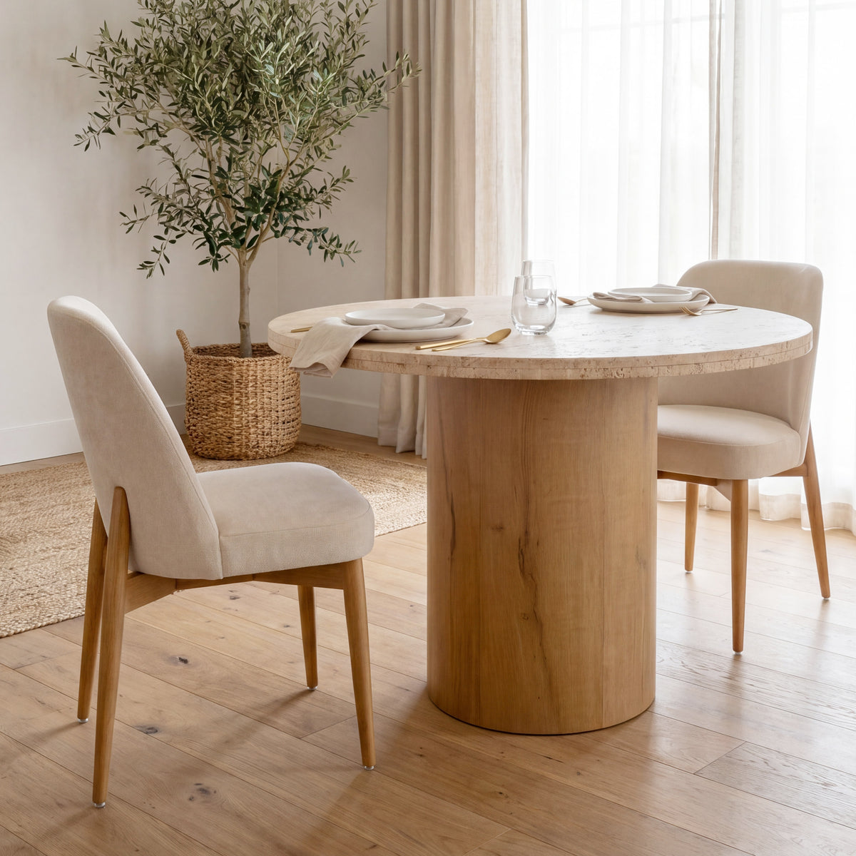 Abbie Oatmeal/Brown Curved Back Dining Side Chair (Set of 2) - Ornate Home