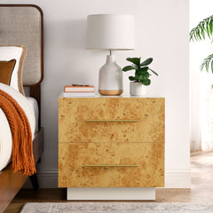 Abel White/Bleached 2-Drawer Burl Wood Nightstand - Ornate Home