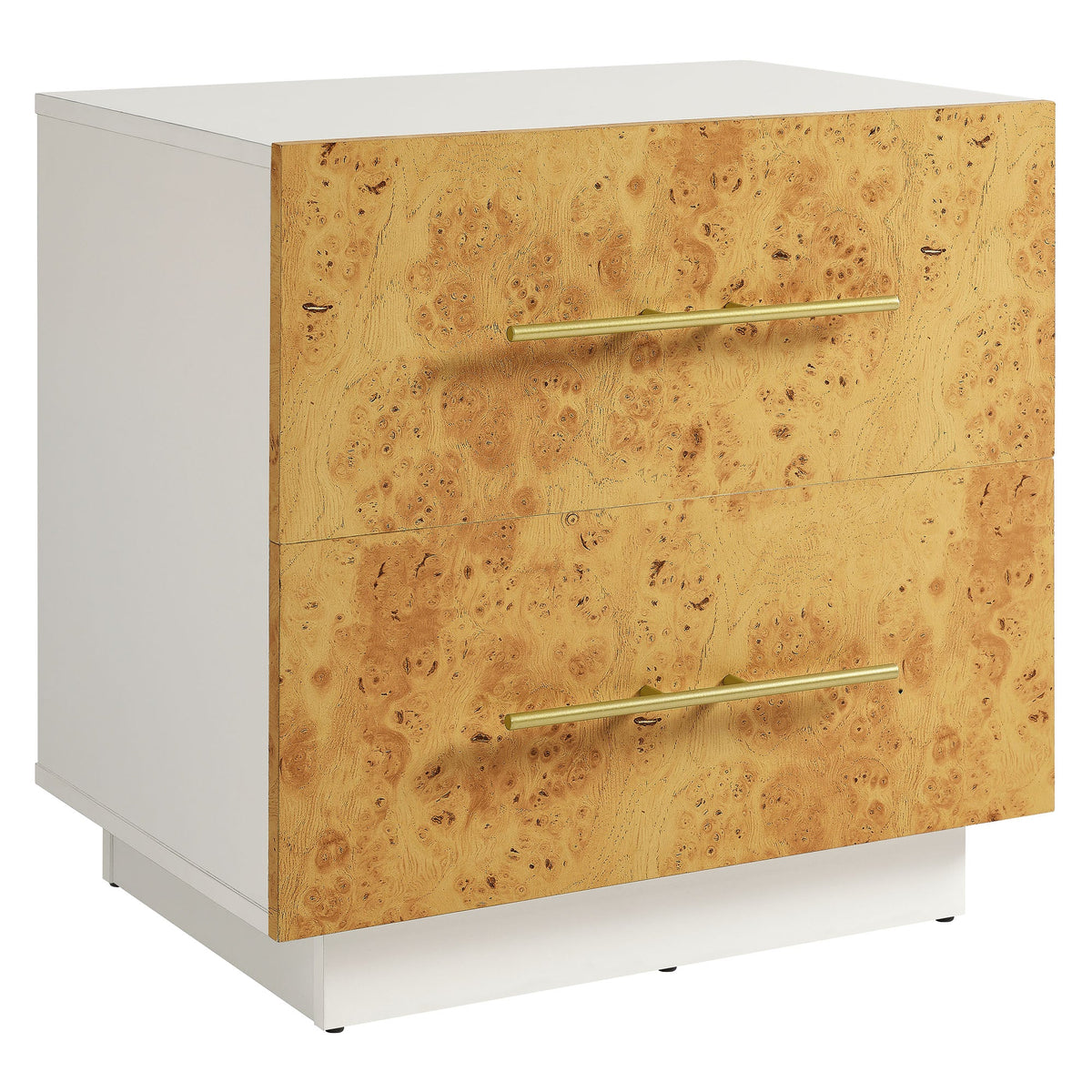 Abel White/Bleached 2-Drawer Burl Wood Nightstand - Ornate Home