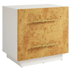 Abel White/Bleached 2-Drawer Burl Wood Nightstand - Ornate Home