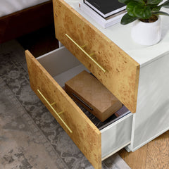 Abel White/Bleached 2-Drawer Burl Wood Nightstand - Ornate Home