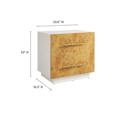 Abel White/Bleached 2-Drawer Burl Wood Nightstand - Ornate Home