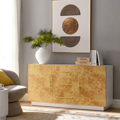 Abel White/Bleached 59 Inch Burl Wood Sideboard Buffet TV Stand - Ornate Home