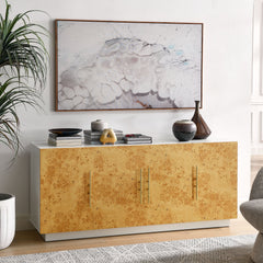 Abel White/Bleached 69 Inch Burl Wood Sideboard Buffet TV Stand - Ornate Home