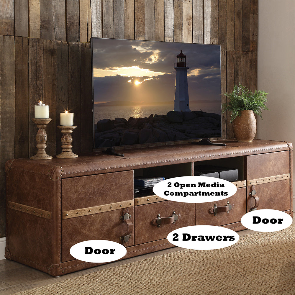 Aberdeen Brown Top Grain Leather TV Stand - Thumbnail 2