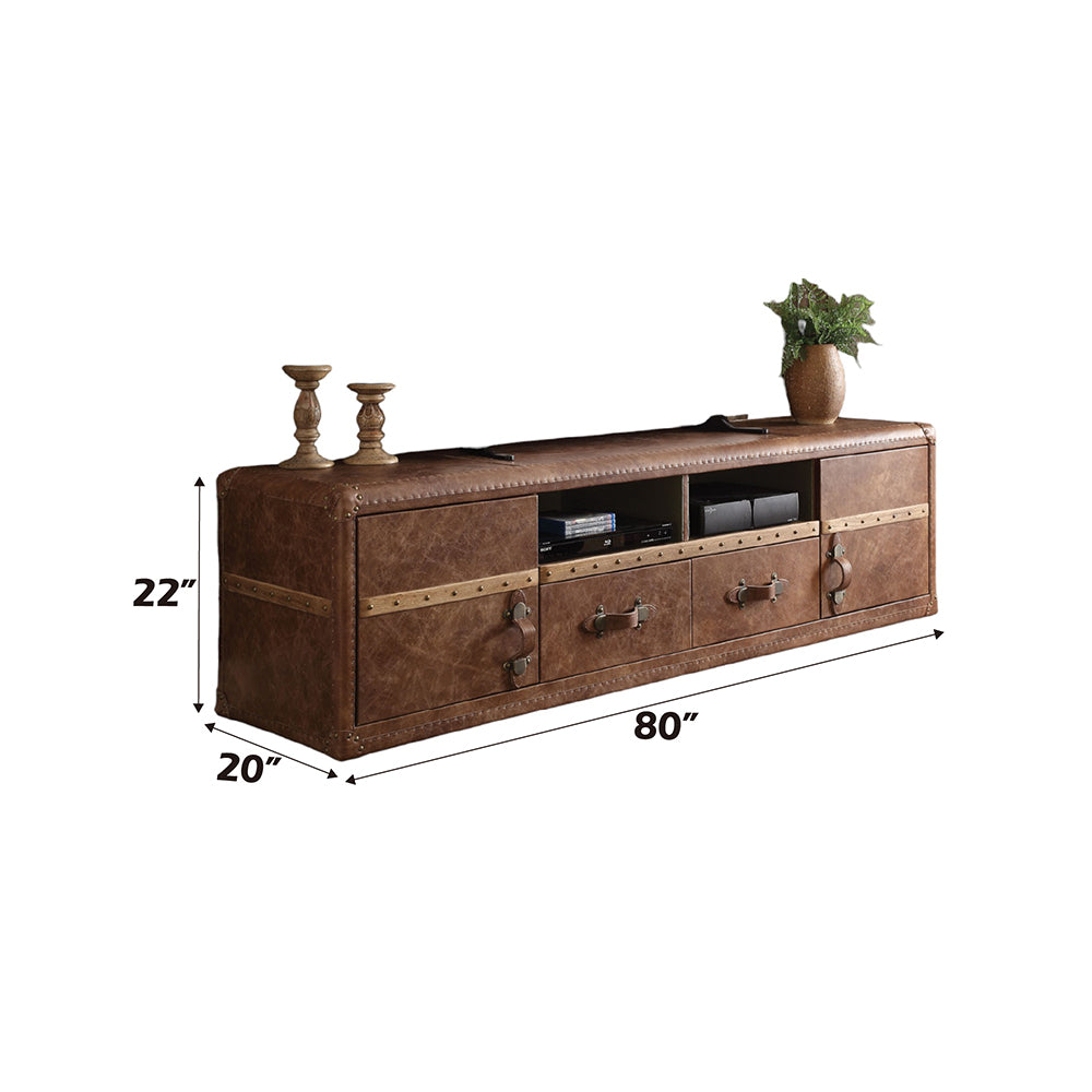 Aberdeen Brown Top Grain Leather TV Stand - Thumbnail 4