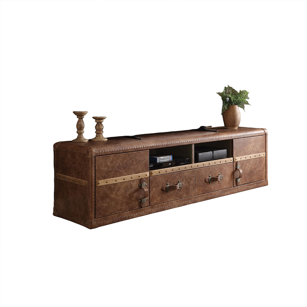 Aberdeen Brown Top Grain Leather TV Stand - Thumbnail 3