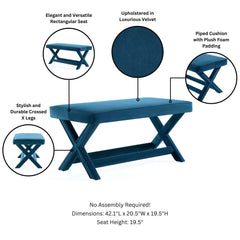 Abigail Double Ottoman Bench in Blue - Ornate Home
