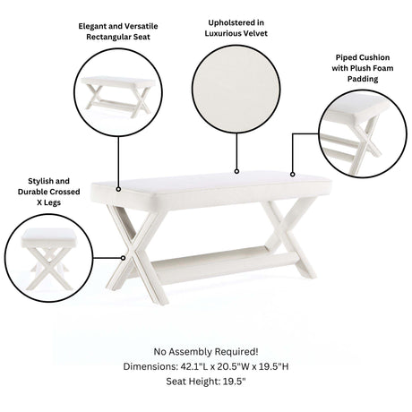 Abigail Double Ottoman Bench in Cream - Ornate Home
