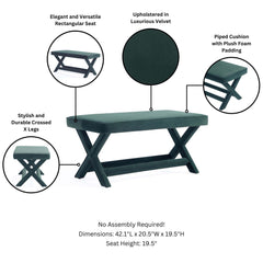 Abigail Double Ottoman Bench in Green - Ornate Home