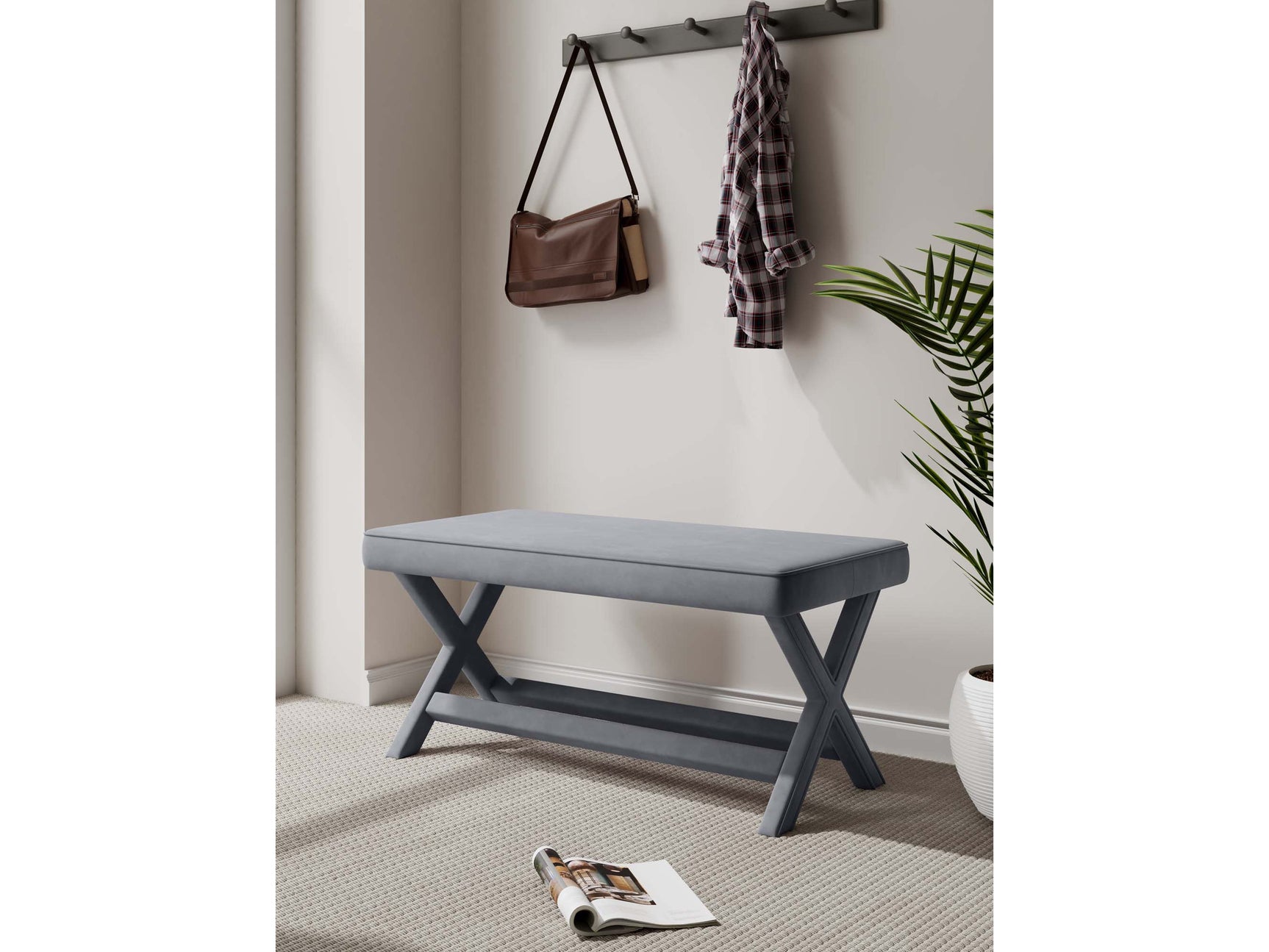 Abigail Double Ottoman Bench in Grey - Ornate Home