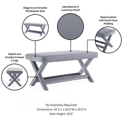 Abigail Double Ottoman Bench in Grey - Ornate Home