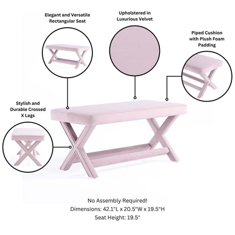 Abigail Double Ottoman Bench in Pink - Ornate Home