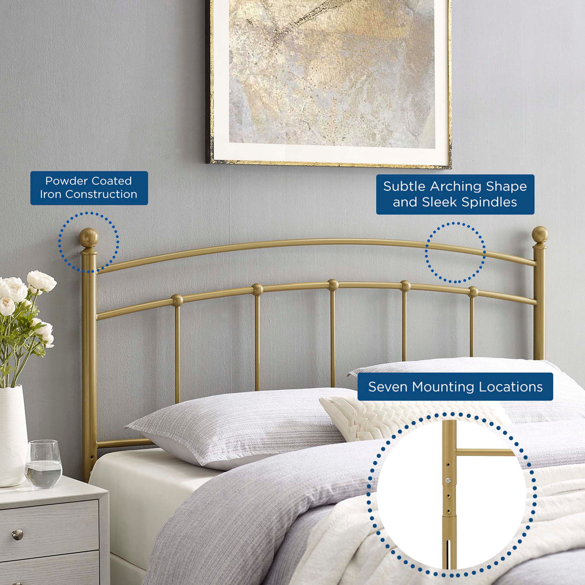 Abigail Gold Metal Twin Headboard - Ornate Home