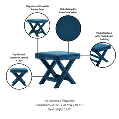 Abigail Single Ottoman Bench in Blue - Ornate Home