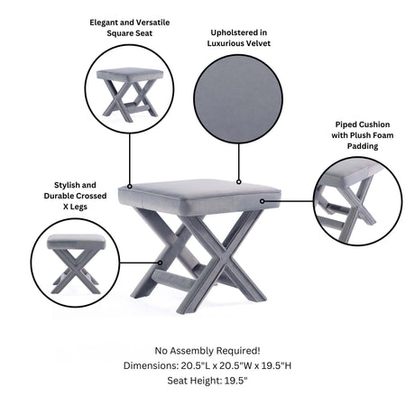 Abigail Single Ottoman Bench in Grey - Ornate Home
