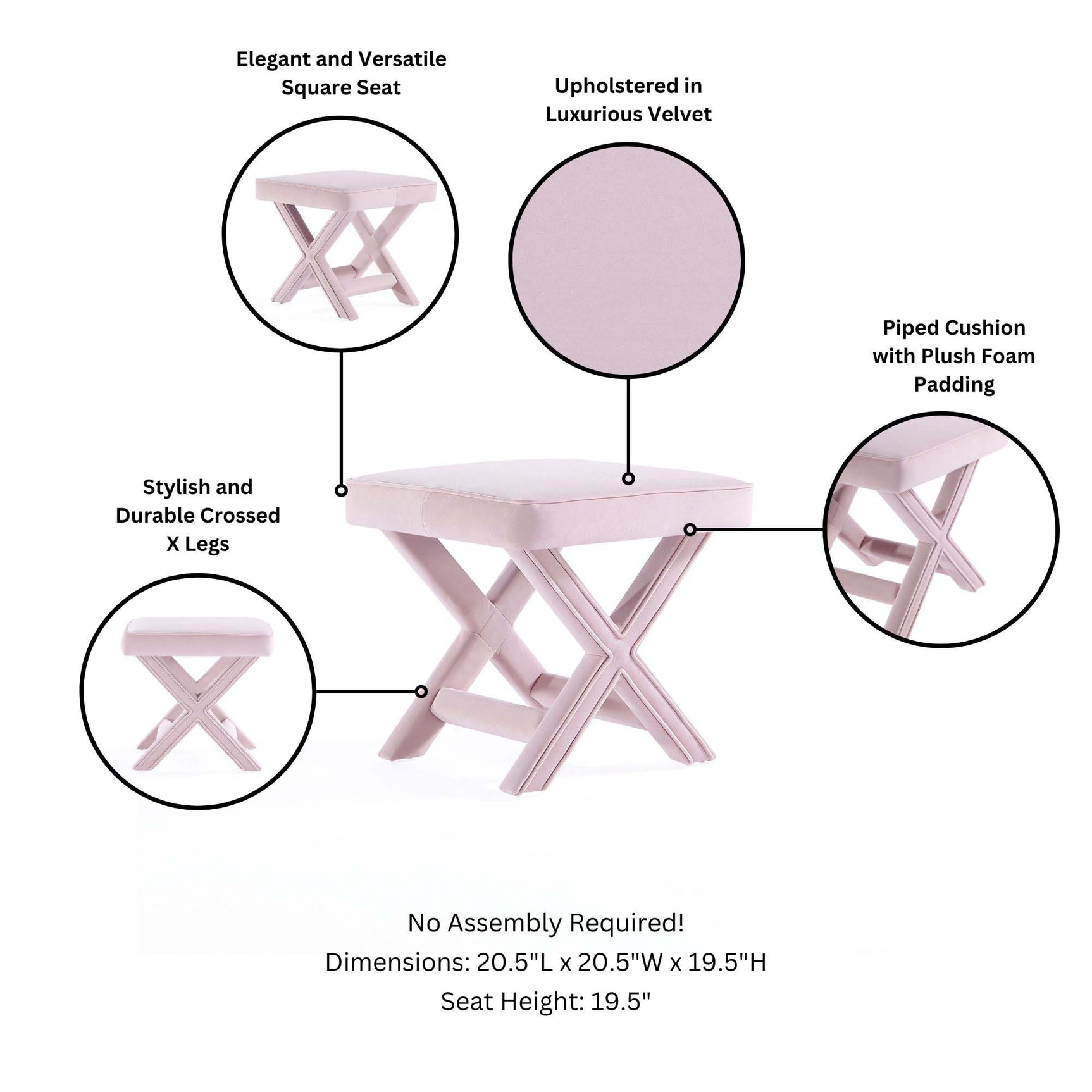 Abigail Single Ottoman Bench in Pink - Ornate Home