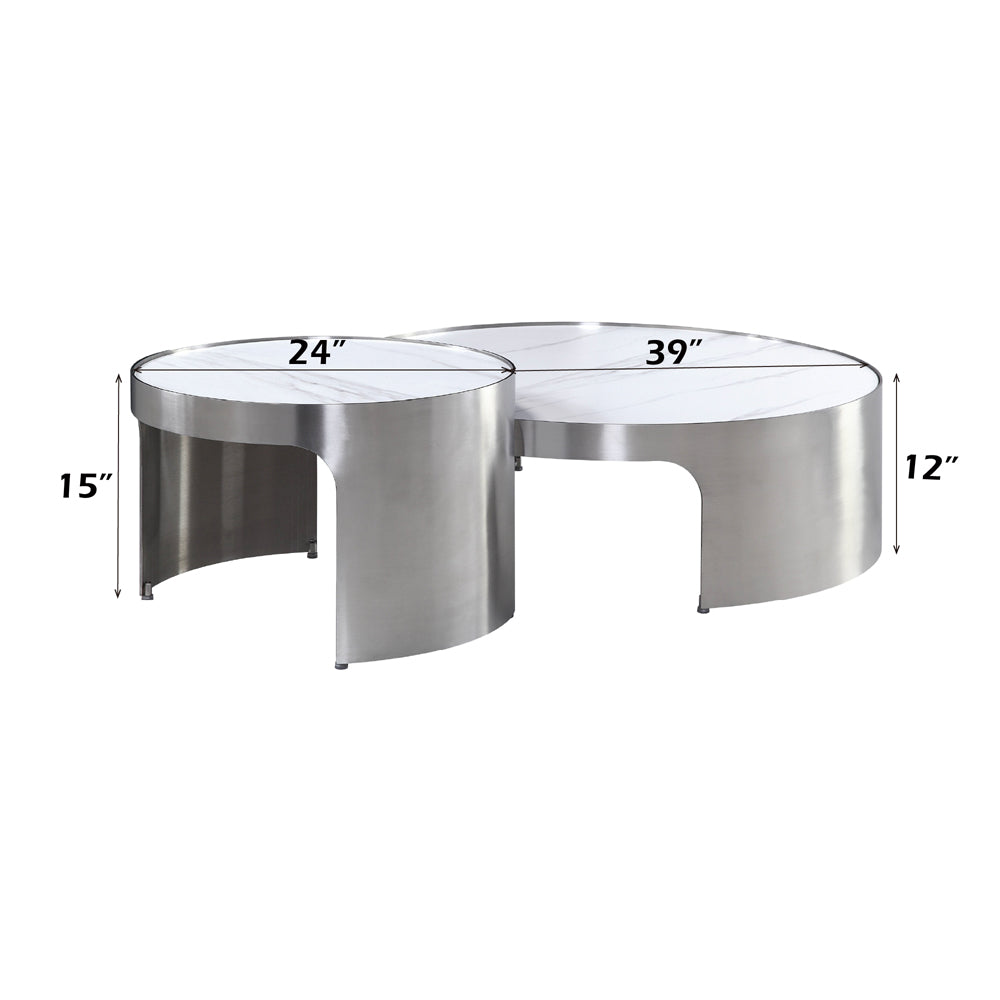 Abilene Marble & Stainless Steel Nesting Cocktail/Coffee Table (Set of 2) - Ornate Home