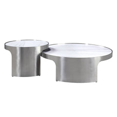 Abilene Marble & Stainless Steel Nesting Cocktail/Coffee Table (Set of 2) - Ornate Home