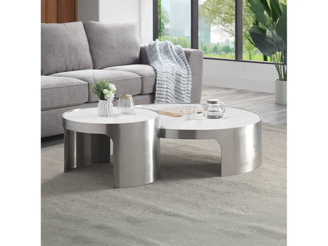 Abilene Marble & Stainless Steel Nesting Cocktail/Coffee Table (Set of 2) - Ornate Home