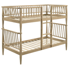 Abram Almond Windsor Twin Over Twin Wood Bunk Bed with Ladder - Ornate Home