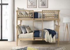 Abram Almond Windsor Twin Over Twin Wood Bunk Bed with Ladder - Ornate Home