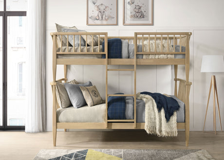 Abram Almond Windsor Twin Over Twin Wood Bunk Bed with Ladder - Ornate Home