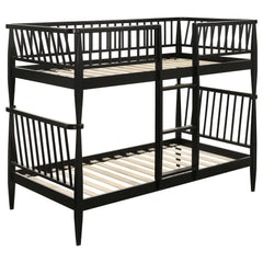 Abram Black Windsor Twin Over Twin Wood Bunk Bed with Ladder - Ornate Home