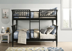Abram Black Windsor Twin Over Twin Wood Bunk Bed with Ladder - Ornate Home