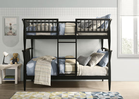 Abram Black Windsor Twin Over Twin Wood Bunk Bed with Ladder - Ornate Home