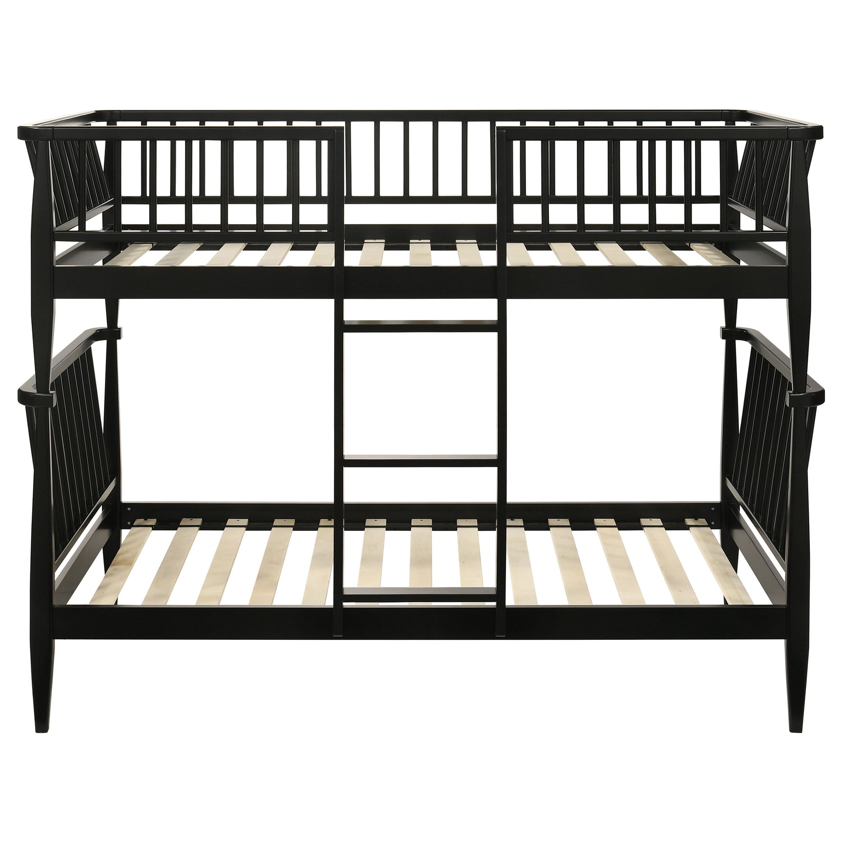 Abram Black Windsor Twin Over Twin Wood Bunk Bed with Ladder - Ornate Home