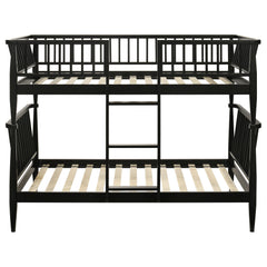 Abram Black Windsor Twin Over Twin Wood Bunk Bed with Ladder - Ornate Home