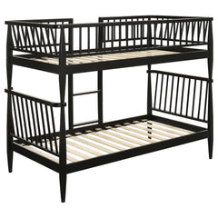 Abram Black Windsor Twin Over Twin Wood Bunk Bed with Ladder - Ornate Home