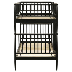 Abram Black Windsor Twin Over Twin Wood Bunk Bed with Ladder - Ornate Home