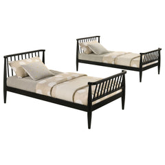 Abram Black Windsor Twin Over Twin Wood Bunk Bed with Ladder - Ornate Home