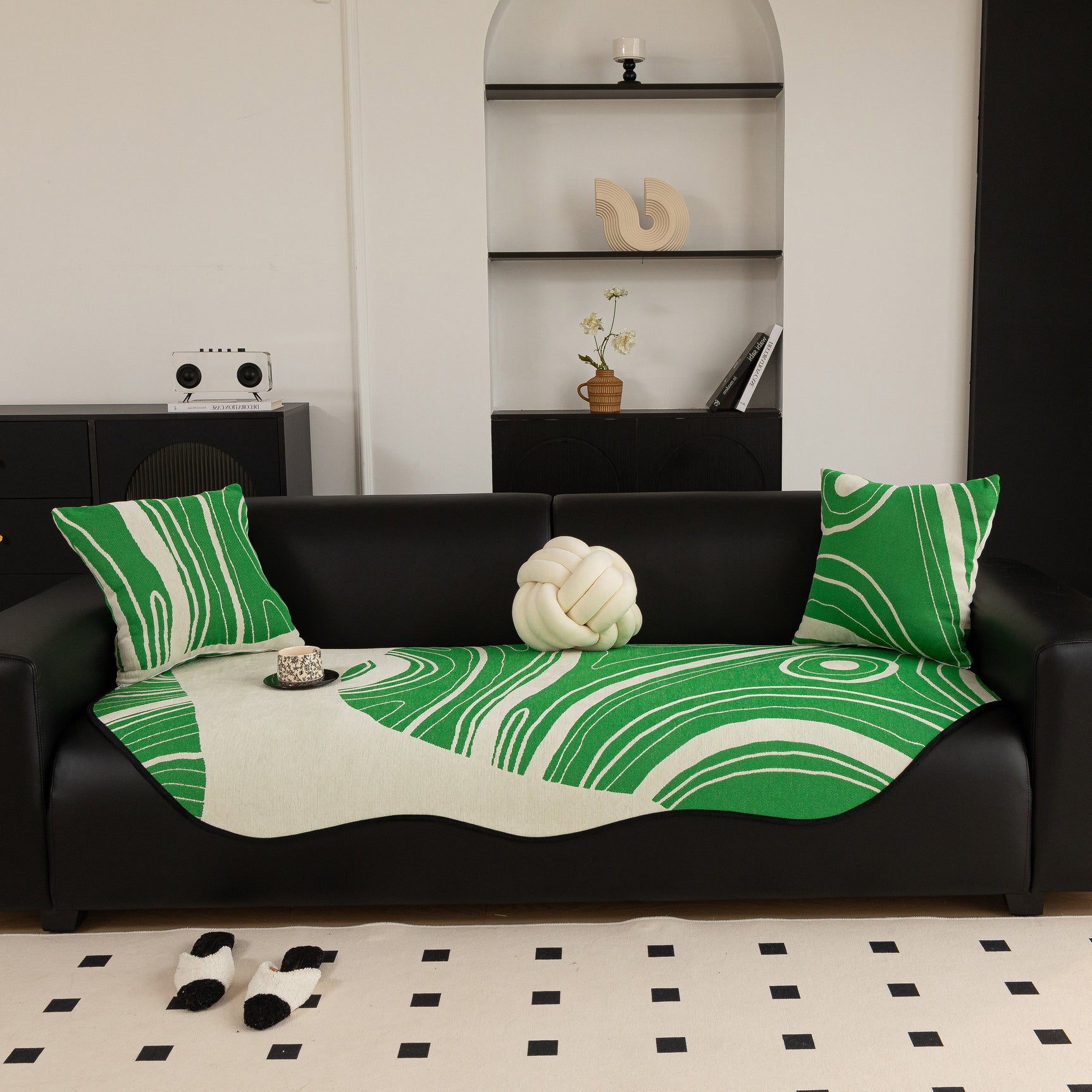 Abstract Art Sofa Cover with Wave Edge, Non Slip Couch Cover for Stylish Homes - Ornate Home