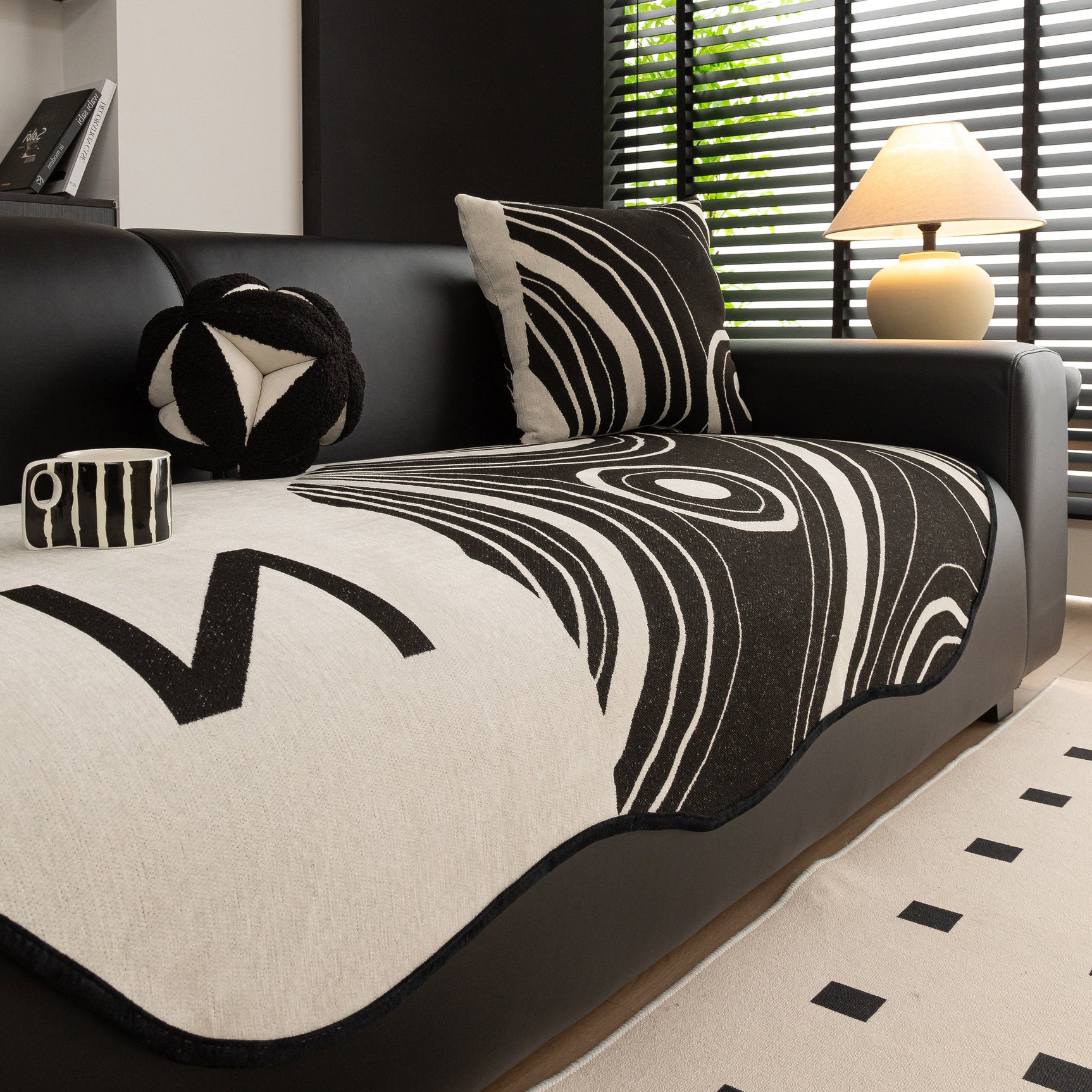 Abstract Art Sofa Cover with Wave Edge, Non Slip Couch Cover for Stylish Homes - Ornate Home