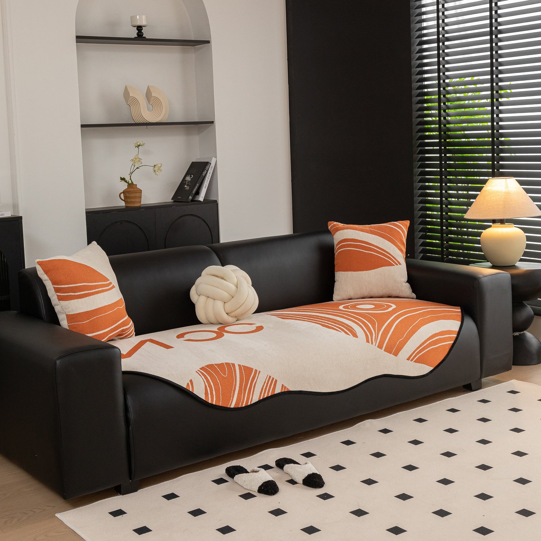 Abstract Art Sofa Cover with Wave Edge, Non Slip Couch Cover for Stylish Homes - Ornate Home