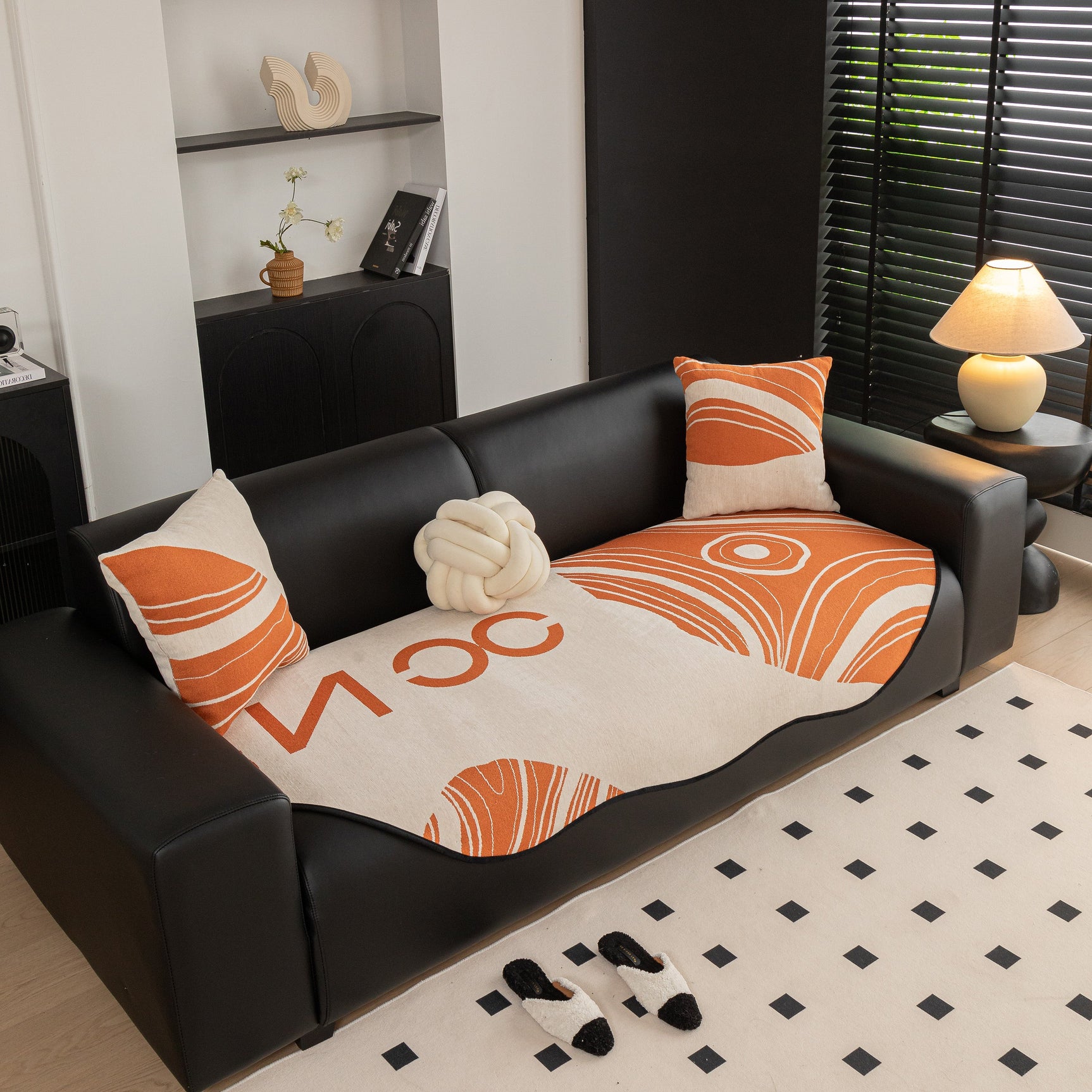 Abstract Art Sofa Cover with Wave Edge, Non Slip Couch Cover for Stylish Homes - Ornate Home