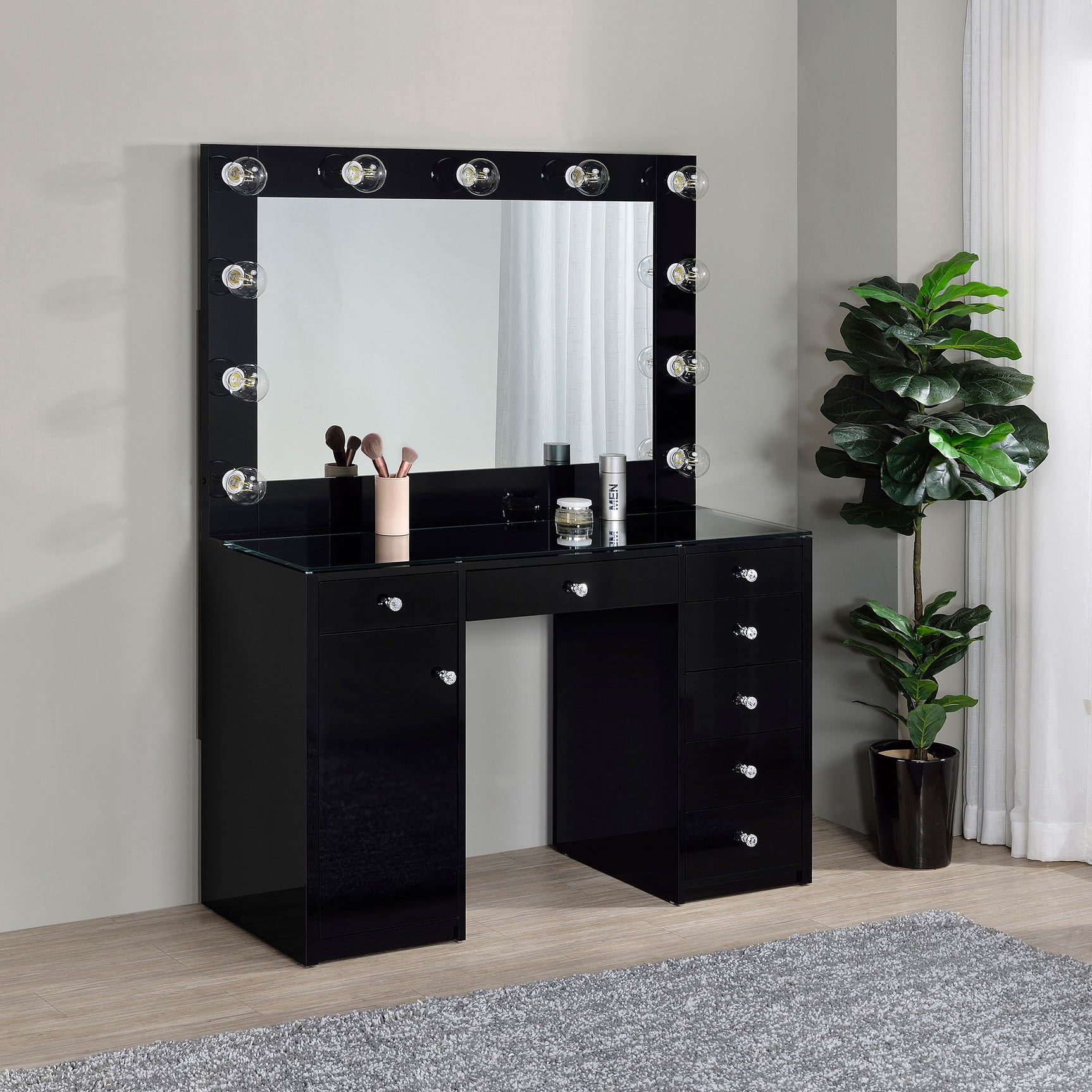 Acena Black High Gloss Vanity Set - Ornate Home