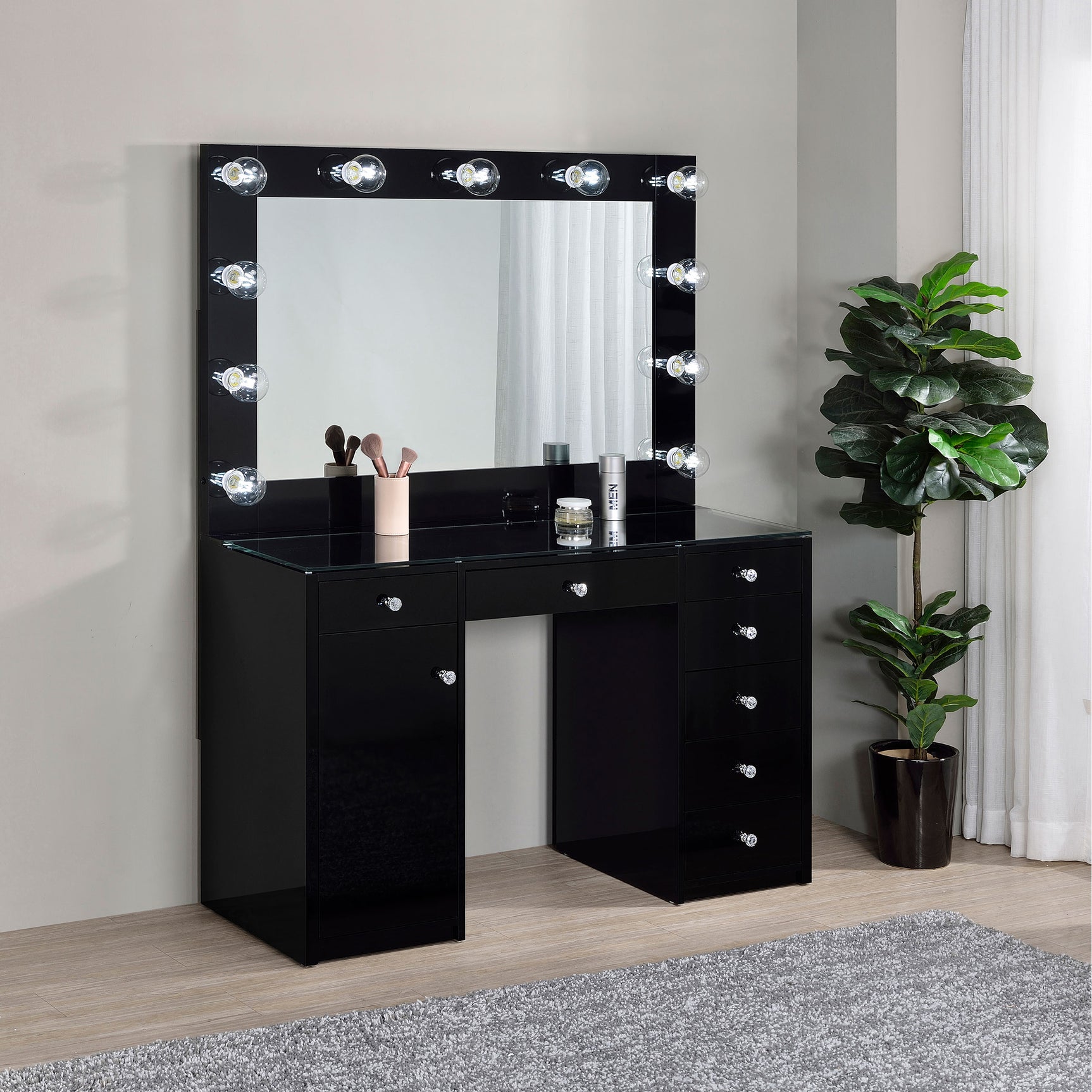 Acena Black High Gloss Vanity Set - Ornate Home
