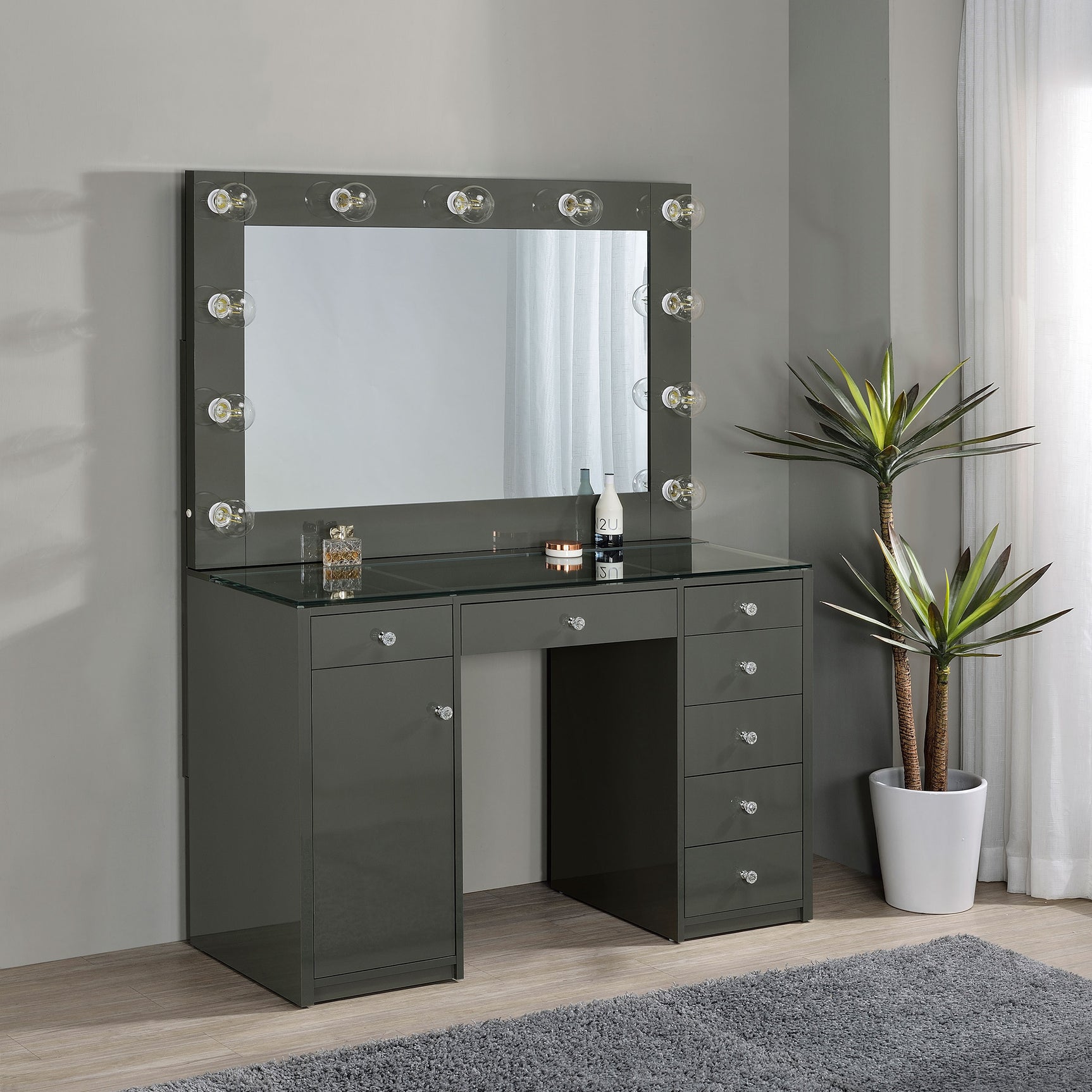 Acena Grey High Gloss Vanity Set - Ornate Home