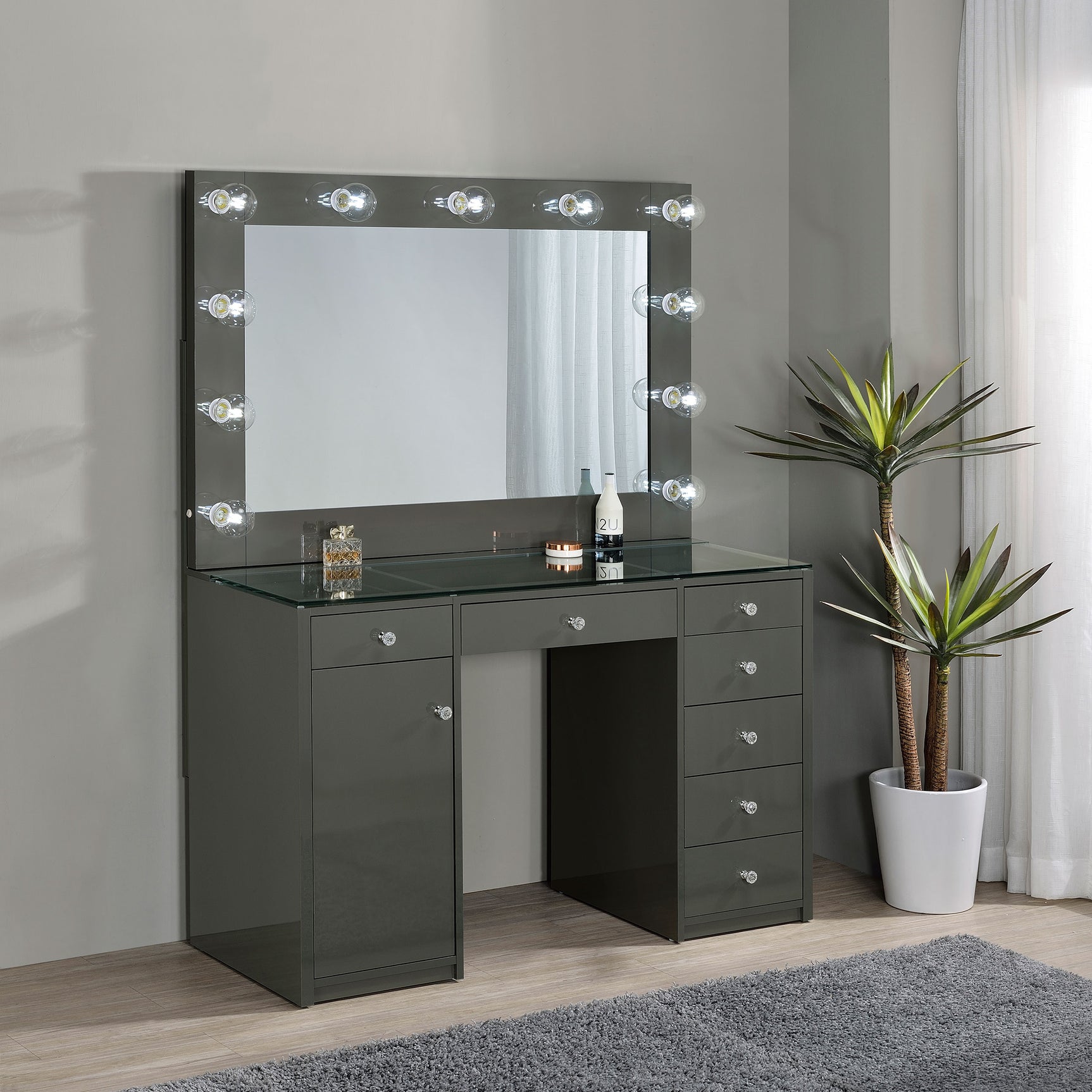 Acena Grey High Gloss Vanity Set - Ornate Home