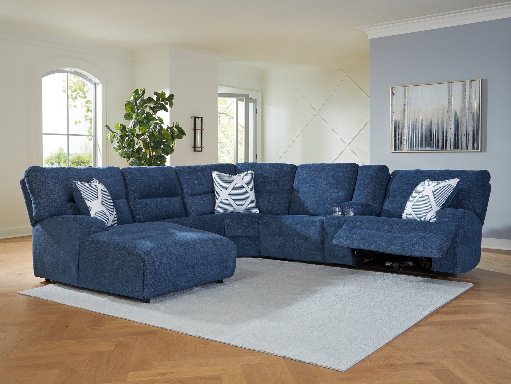 Acklen Place Navy 6-Piece Power Reclining Sectional with Chaise (Online Special Price) - Ornate Home