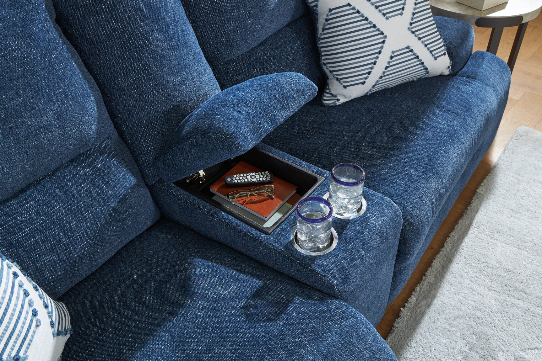 Acklen Place Navy 6-Piece Power Reclining Sectional with Chaise (Online Special Price) - Ornate Home