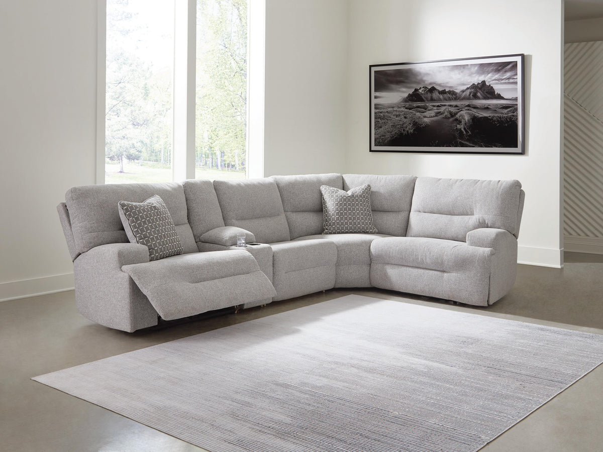 Acklen Place Pewter 5-Piece Power Reclining Sectional with Storage Console - Ornate Home